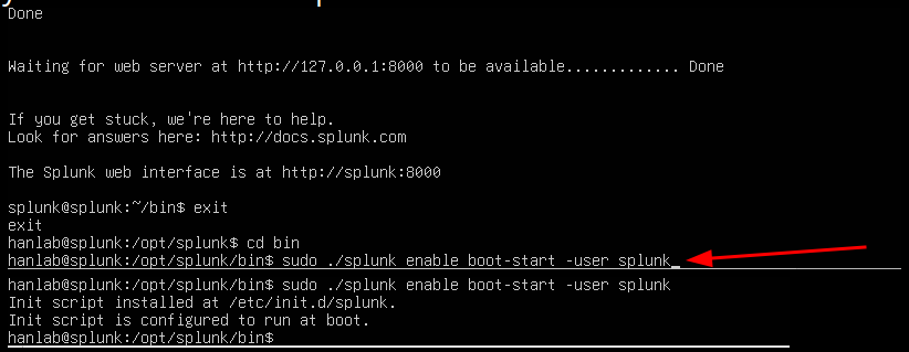 Splunk Boot-Start Configuration Screenshot